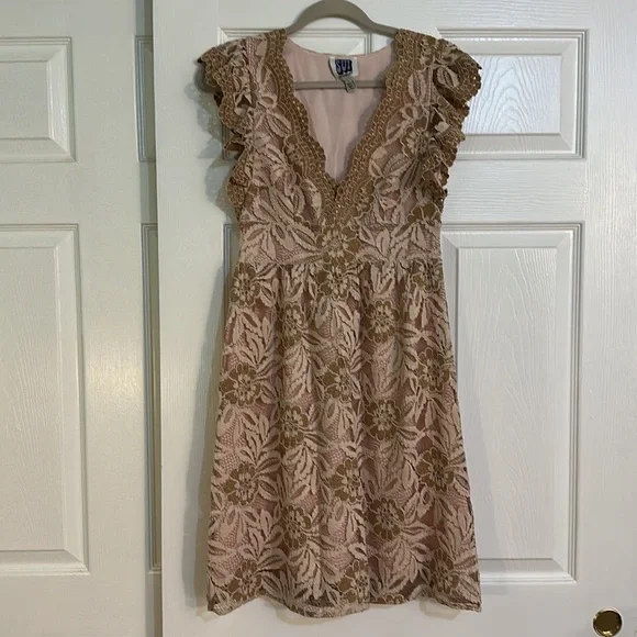 Anna Sui Dresses | Sui By Anna Sui Floral Lace Dress | Color: Gold/Pink | Size: S | Jlmr1's Closet